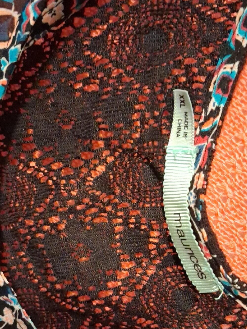 Maurices Coral Open-Knit Cardigan with Navy Patterned Tank - Picture 3 of 5